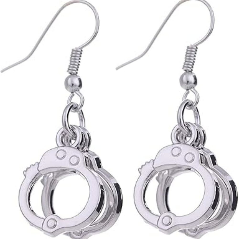 Silver Earrings Punk Trendy Handcuffs Drop Earrings for Women Jewelry Unique‎